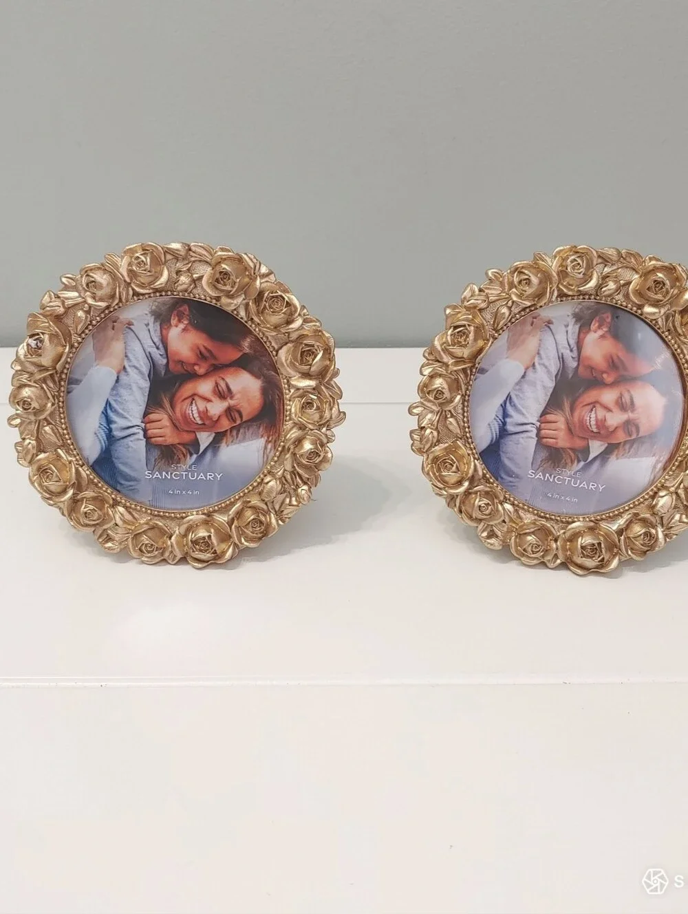 Style sanctuary ornate gold rose 2 round photo frame shabby elegant home decor